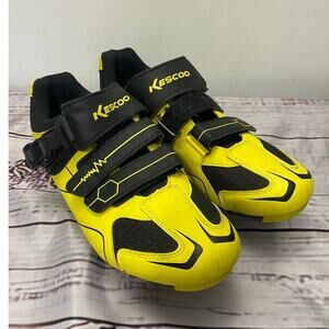 Kescoo Peloton Cycle Delta Cleat Shoes UK 47 Women 14.5 Men 12 Yellow Black